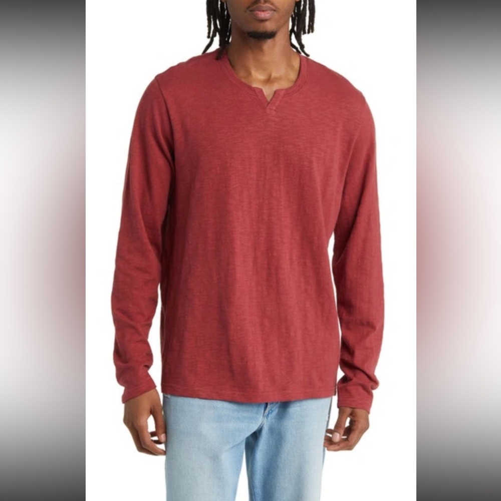 14TH & UNION Men’s Long Sleeve Slub Cotton T-shirt In Red Russet Size Large NWT